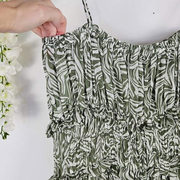 En Saison Sole Abstract Green Smock Midi Dress Size Large Cottage BOHO Milkmaid - Picture 10 of 16